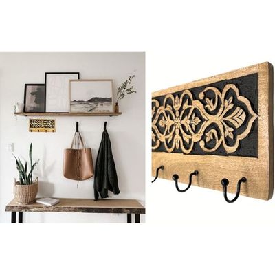 Wall Mounted Rustic Wooden  Hooks For Hanging - Wall Hooks Entryway Kitchen Hanger - Hanging Organizer Decorative Holder - Key Holder For Wall - Door Hook Clothes Hanger 