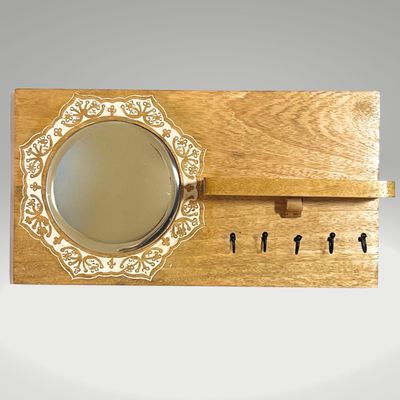 Wall Mounted Mirror Rustic Wooden Shelf Hooks For Hanging - Wall Hooks Entryway Kitchen Hanger - Hanging Organizer Decorative Holder - Key Holder For Wall - Door Hook Clothes Hanger 