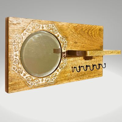 Wall Mounted Mirror Rustic Wooden Shelf Hooks For Hanging - Wall Hooks Entryway Kitchen Hanger - Hanging Organizer Decorative Holder - Key Holder For Wall - Door Hook Clothes Hanger 