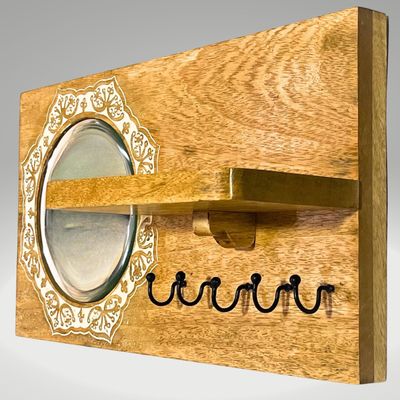 Wall Mounted Mirror Rustic Wooden Shelf Hooks For Hanging - Wall Hooks Entryway Kitchen Hanger - Hanging Organizer Decorative Holder - Key Holder For Wall - Door Hook Clothes Hanger 