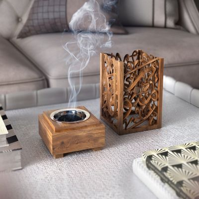 Wooden Arabic Calligraphy Incense Burner - Short