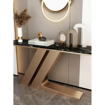 Entrance Console Table, Marble Top and Gold Metal Base Frame - 100 cm
