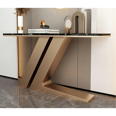 Entrance Console Table, Marble Top and Gold Metal Base Frame - 100 cm
