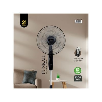 Clikon 16” Pedestal Stand Fan With Remote Control And Swing Function, 3 Speed Levels & Adjustable Height, 5 Leaf Blade With 12 Hours Timer, Best For Home & Office, Black