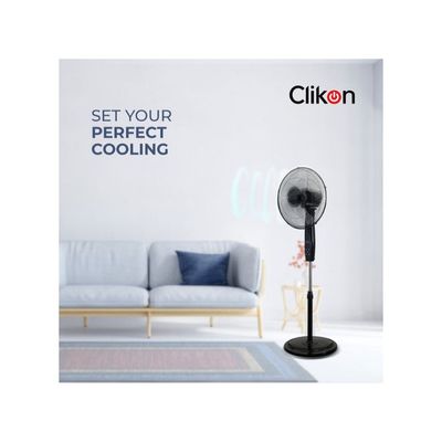 Clikon 16” Pedestal Stand Fan With Remote Control And Swing Function, 3 Speed Levels & Adjustable Height, 5 Leaf Blade With 12 Hours Timer, Best For Home & Office, Black