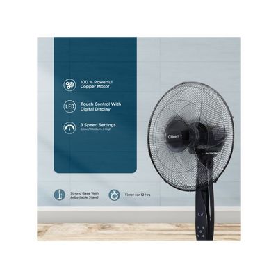 Clikon 16” Pedestal Stand Fan With Remote Control And Swing Function, 3 Speed Levels & Adjustable Height, 5 Leaf Blade With 12 Hours Timer, Best For Home & Office, Black