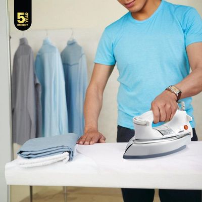 Clikon - Heavy Dry Iron, Braided Cable, Ceramic Oil Coated Soleplate, Adjustable Temperature Knob, Silver Coated Body Design, White - Ck2130