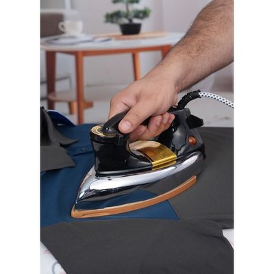 Clikon - Heavy Dry Iron, Braided Cable, Ceramic Oil Coated Soleplate, Adjustable Temperature Knob, Gold Coated Body Design, White - Ck2131