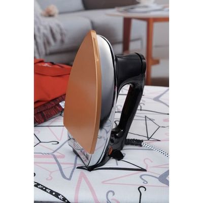 Clikon - Heavy Dry Iron, Braided Cable, Ceramic Oil Coated Soleplate, Adjustable Temperature Knob, Gold Coated Body Design, White - Ck2131