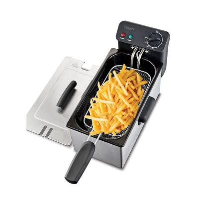 Deep Fryer With Adjustable Thermostat/Frying Basket With Handle/Removable Enamel Inner Pot /Brushed Stainless Steel Housing/Ideal For French Fries, Chicken Wings, Onion Rings, Tempura, Donuts, Fish, Chips, Snacks 3 L 2000 W
