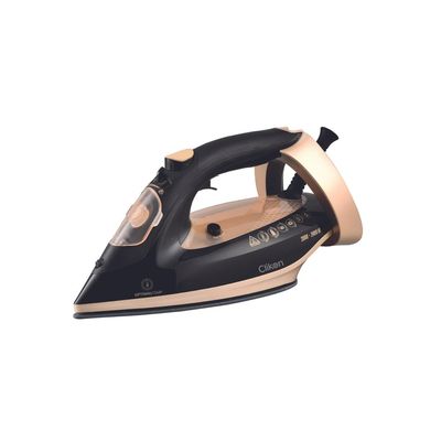 Clikon Optimal Steam Iron With Automatic Heat Setting, Ceramic Coated Soleplate, 2 Trigger Shut-Off, 2400 Watts Black And Gold, Ck4121