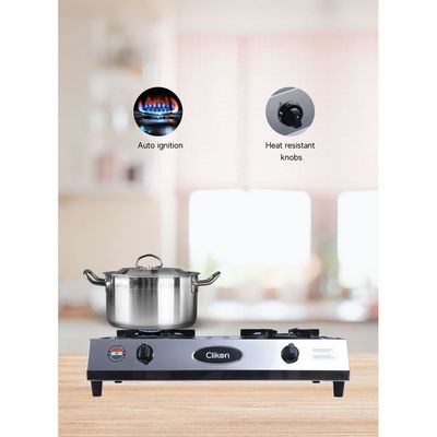 Auto Ignition, High Efficiency 2 Burner Gas Stove With Heavy Gauge Stainless Steel Body, Automatic Ignition, For Lpg Use Only  (Ck4287)