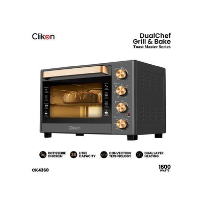 Dual Chef Grill&Bake 38L Electric Convection Oven With Rotisserie – Multi-Function, Stainless Steel, Adjustable Temperature, Accessories Included 1600 W