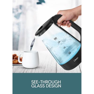 1.7 Liter Glass Body Electric Cordless Kettle With 360° Swivel Base,Auto Cut-Off Function, Led Indicator, 1850-2200W, 2 Years Warranty, Clear - Ck5147