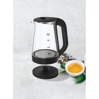 1.7 Liter Glass Body Electric Cordless Kettle With 360° Swivel Base,Auto Cut-Off Function, Led Indicator, 1850-2200W, 2 Years Warranty, Clear - Ck5147