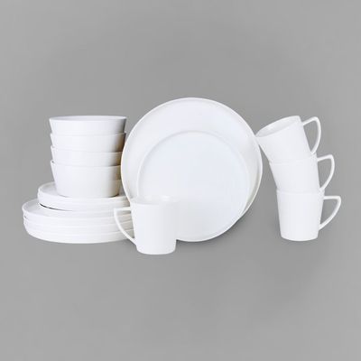 Cuisine Art Aden Bone China Dinner Set for Every Meals - White 16 Pieces | 4 Dinner Plates (Dia 25.3cm) 4 Side Plates, 4 Bowls (Dia14.5xH1.8cm) 4 Mugs