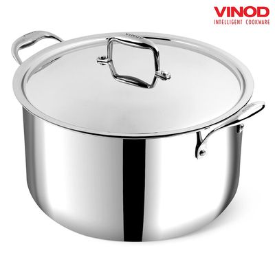 Platinum Triply Stainless Steel Biryani/Sauce Pot with Lid - 11 Liters, 30 cm, Silver