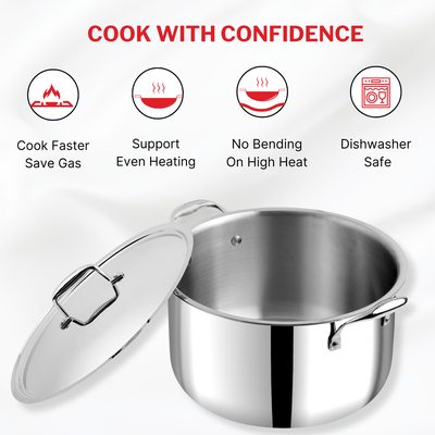 Platinum Triply Stainless Steel Biryani/Sauce Pot with Lid - 11 Liters, 30 cm, Silver