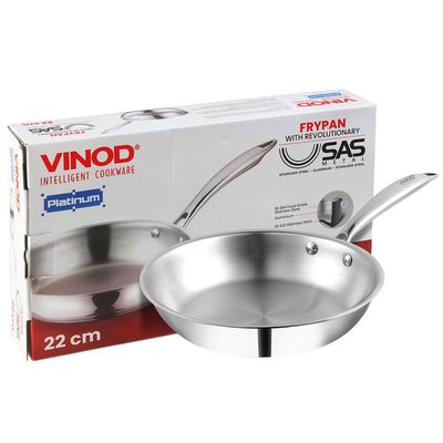 Platinum Triply Stainless Steel Fry Pan-20 cm, 2.5mm Thickness, Silver (Induction Friendly)