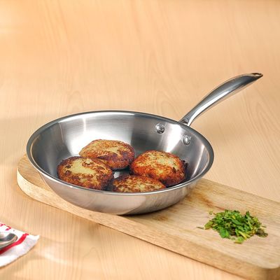 Platinum Triply Stainless Steel Fry Pan-20 cm, 2.5mm Thickness, Silver (Induction Friendly)
