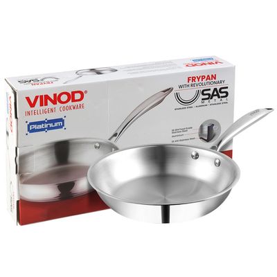 Platinum Triply Stainless Steel Fry Pan - 24 cm, 2.5mm Thickness, Silver (Induction Friendly)