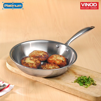 Platinum Triply Stainless Steel Fry Pan - 24 cm, 2.5mm Thickness, Silver (Induction Friendly)