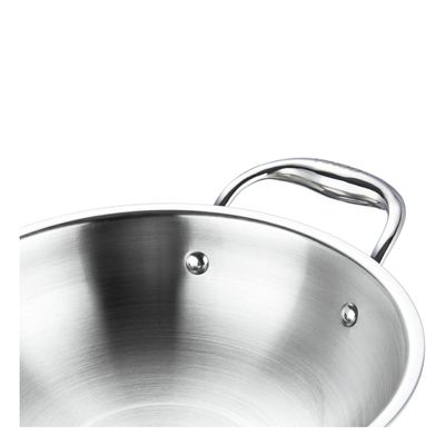 Platinum Triply Stainless Steel Kadai with Lid- 24 cm, 2.5 L, Silver (Induction Friendly)