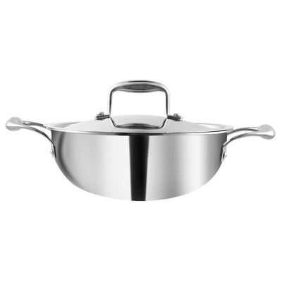 Platinum Triply Stainless Steel Kadai with Lid - 28 cm, 3.7 L, Silver (Induction Friendly)