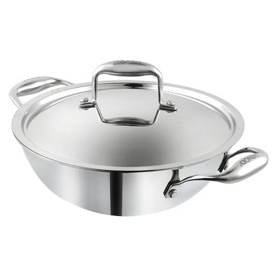 Platinum Triply Stainless Steel Kadai with Lid- 30 cm, 4.5 L, Silver (Induction Friendly)