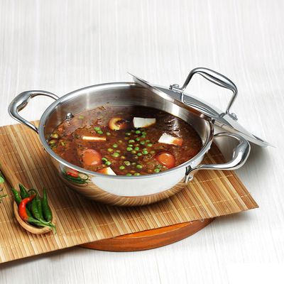 Platinum Triply Stainless Steel Kadai with Lid- 30 cm, 4.5 L, Silver (Induction Friendly)