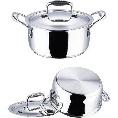 Vinod Platinum Triply Stainless Steel Saucepot with Lid- 26 cm, 6.8 Litre, Silver (Induction Friendly, Non Stick)