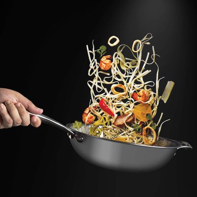 Vinod Platinum Triply Stainless Steel Wok with Riveted Sturdy Handle -26cm, 3 Liters, Silver (Induction Friendly)
