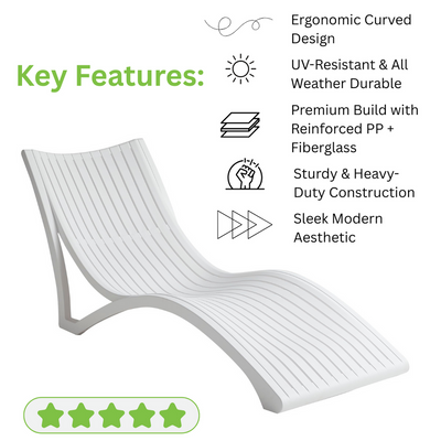 Modern Outdoor Luxury Sun Lounger – Stylish & Weatherproof, Premium PP with Fiberglass Reinforcement, 176x73x74CM, White