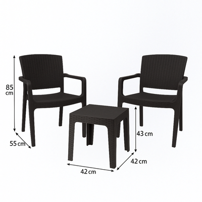 3-Piece Outdoor Bistro Set – 2 All-Weather Rattan Armchairs & Table – Uv-Resistant, Durable, Timeless Plastic Furniture For Patio, Balcony, Garden, Or Terrace (Black)