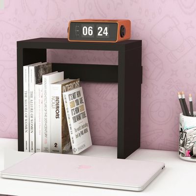 Mahmayi Modern Desk Organizer Space Saving Table for Home Office and Living Room, Stylish Organizer for Books, Plants and Decorative Items - Black