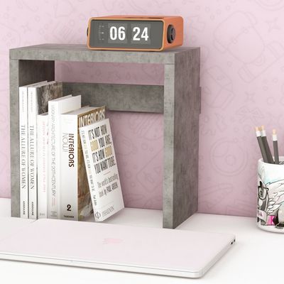 Mahmayi Modern Desk Organizer Space Saving Table for Home Office and Living Room, Stylish Organizer for Books, Plants and Decorative Items - Light Concrete