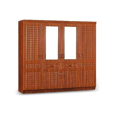 4 Door Wooden Wardrobe Cabinet Cupboard in Engineered Wood, Heavy Duty, Modern Stylish Design, Cherry Color
