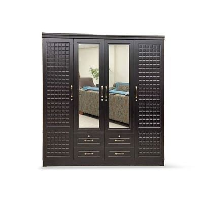 4-Door WoodenWardrobe with Mirror in Cabinet Cupboard Engineered Wood, Modern Stylish Design,Heavy Duty, Black Wenge, 4 Drawers