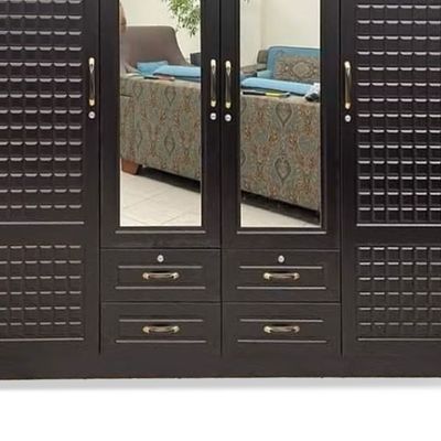 4-Door WoodenWardrobe with Mirror in Cabinet Cupboard Engineered Wood, Modern Stylish Design,Heavy Duty, Black Wenge, 4 Drawers