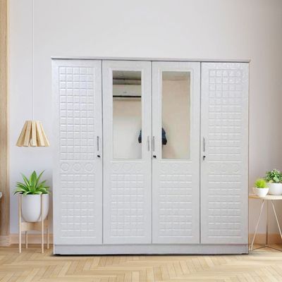 4 Door Wooden Wardrobe Cabinet Cupboard In Engineered Wood, Modern Stylish, Heavy Duty, White Color