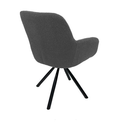 Maple Home Dining Chair Boucle Fabric 360°Swivel Rotating Lamb Wool Curved Backrest Armrest Black Metal Legs Living Kitchen Office Restaurants Furniture