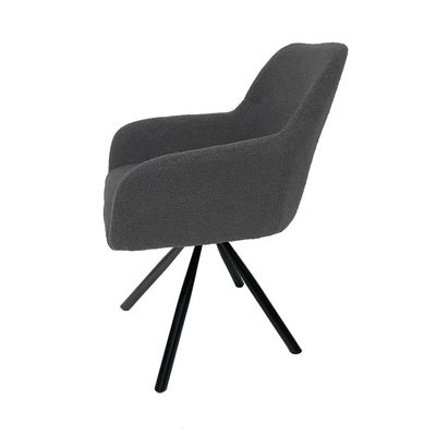 Maple Home Dining Chair Boucle Fabric 360°Swivel Rotating Lamb Wool Curved Backrest Armrest Black Metal Legs Living Kitchen Office Restaurants Furniture
