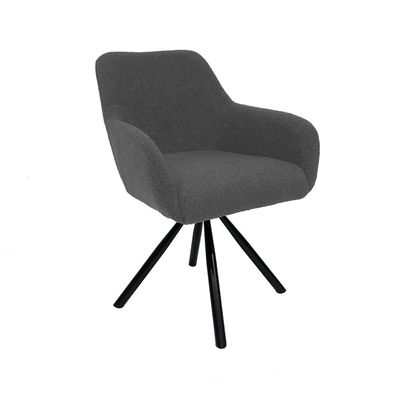 Maple Home Dining Chair Boucle Fabric 360°Swivel Rotating Lamb Wool Curved Backrest Armrest Black Metal Legs Living Kitchen Office Restaurants Furniture