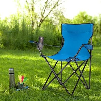Camping Chair, Folding Camping Chairs for Adults with Armrests and Cup Holder and Carrying Bag, Lightweight Portable for Beach, Perfect for Caravan trips, BBQs, Garden, Picnic, (Blue)