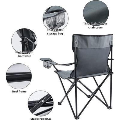 Camping Chair, Folding Camping Chairs for Adults with Armrests and Cup Holder and Carrying Bag, Lightweight Portable for Beach, Perfect for Caravan trips, BBQs, Garden, Picnic, (Grey)