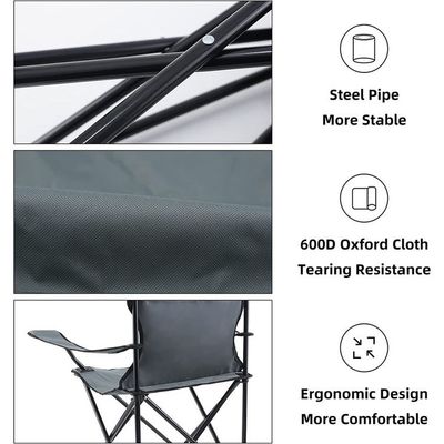Camping Chair, Folding Camping Chairs for Adults with Armrests and Cup Holder and Carrying Bag, Lightweight Portable for Beach, Perfect for Caravan trips, BBQs, Garden, Picnic, (Grey)