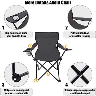 Camping Chair, Folding Camping Chairs for Adults with Armrests and Cup Holder and Carrying Bag, Lightweight Portable for Beach, Perfect for Caravan trips, BBQs, Garden, Picnic, (Black)
