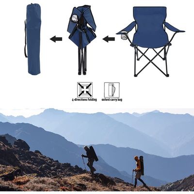 Camping Chair, Folding Camping Chairs for Adults with Armrests and Cup Holder and Carrying Bag, Lightweight Portable for Beach, Perfect for Caravan trips, BBQs, Garden, Picnic, (Navy Blue)
