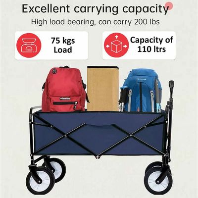 Egardenkart Foldable Utility Wagon Cart Trolley Utility Grocery Wagon for Camping Shopping (Navy Blue)