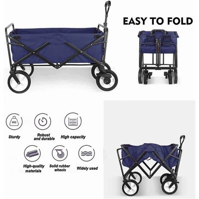 Egardenkart Foldable Utility Wagon Cart Trolley Utility Grocery Wagon for Camping Shopping (Navy Blue)